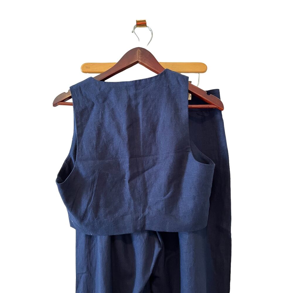 Christian Siriano Wide Leg Linen Pants & Waistcoat Vest Set Navy Blue 10 - Picture 5 of 7
